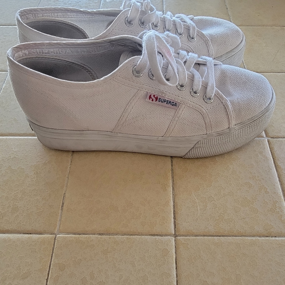 SUPERGA WHITE CANVAS PLATFORM SNEAKERS